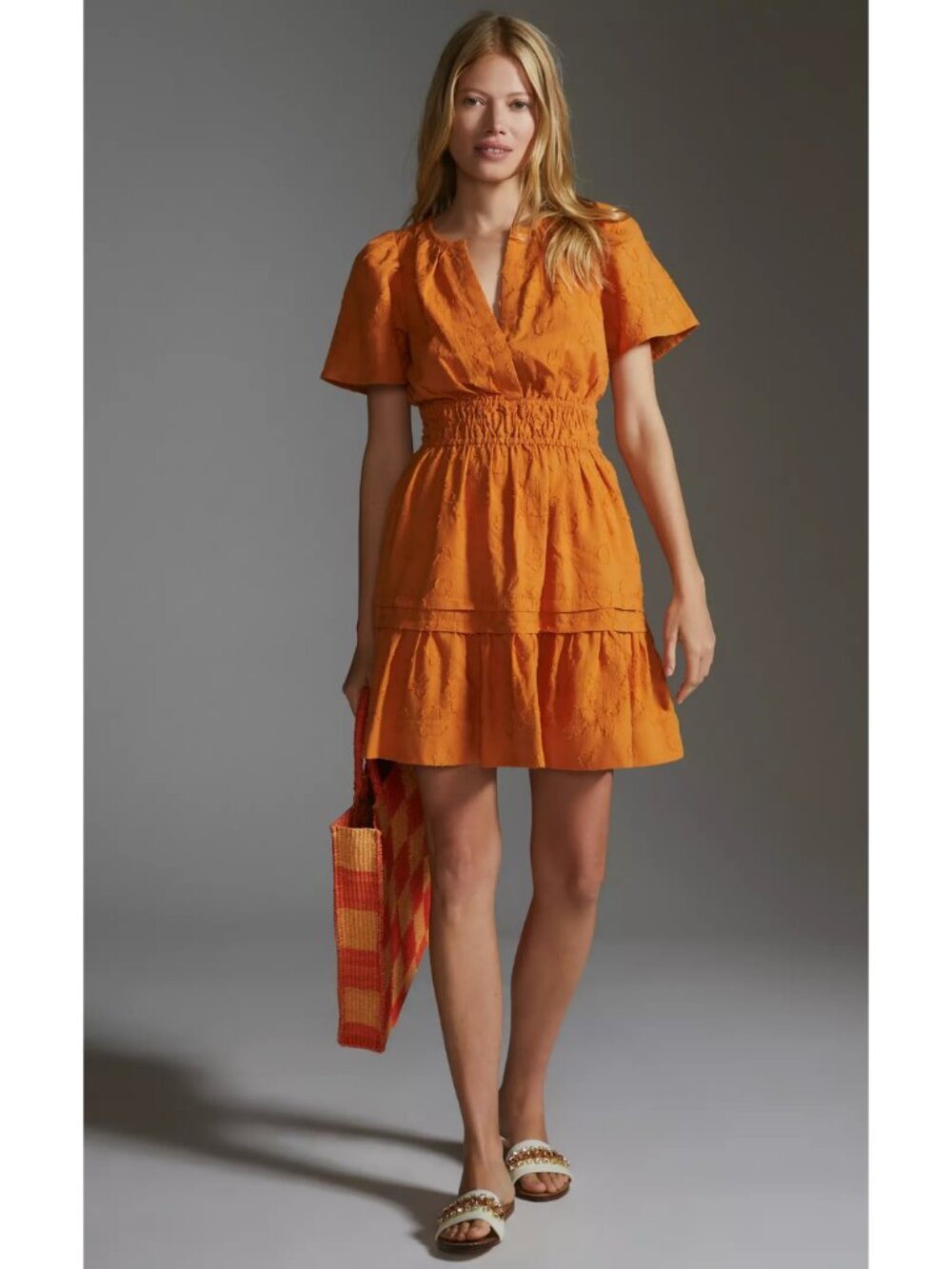 Anthropologie Somerset Orange Tiered Mini Dress